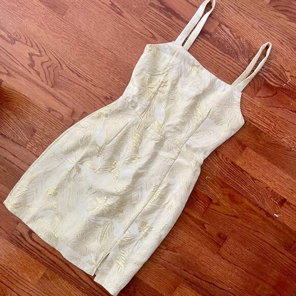 Lulus XXS Shine for Us Cream Metallic Tropical Jacquard Mini Dress - Picture 7 of 8